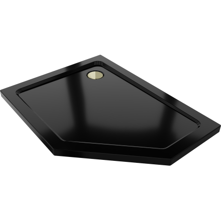 Mexen Flat brodzik pięciokątny slim lewy 100 x 80 cm, czarny, syfon złoty - 41P708010L-G