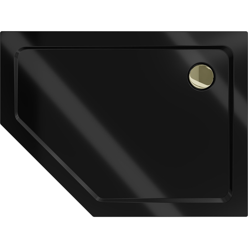 Mexen Flat brodzik pięciokątny slim prawy 100 x 80 cm, czarny, syfon złoty - 41P708010R-G