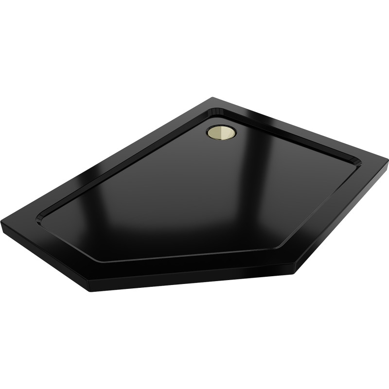 Mexen Flat brodzik pięciokątny slim prawy 100 x 80 cm, czarny, syfon złoty - 41P708010R-G
