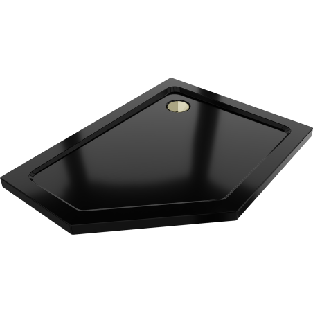 Mexen Flat brodzik pięciokątny slim prawy 100 x 80 cm, czarny, syfon złoty - 41P708010R-G