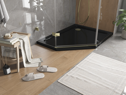 Mexen Flat brodzik pięciokątny slim prawy 100 x 80 cm, czarny, syfon złoty - 41P708010R-G