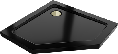 Mexen Flat brodzik pięciokątny slim 90 x 90 cm, czarny, syfon złoty - 41P709090-G