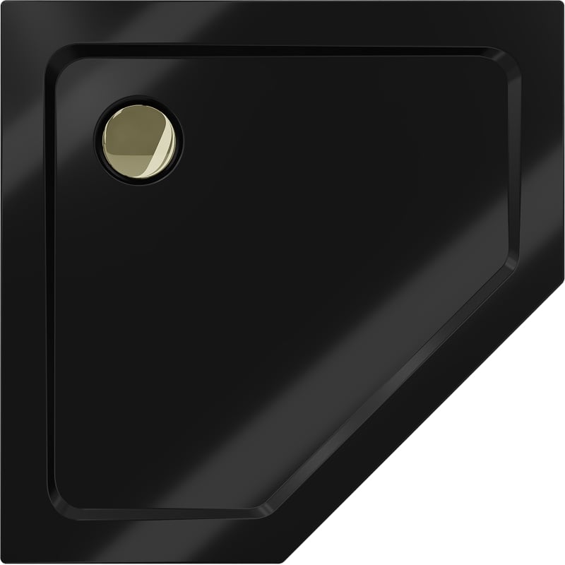 Mexen Flat brodzik pięciokątny slim 100 x 100 cm, czarny, syfon złoty - 41P701010-G