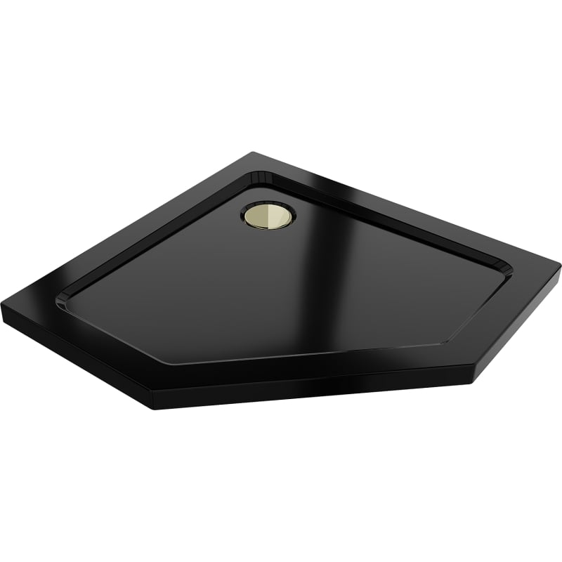 Mexen Flat brodzik pięciokątny slim 100 x 100 cm, czarny, syfon złoty - 41P701010-G