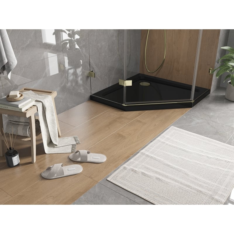 Mexen Flat brodzik pięciokątny slim 100 x 100 cm, czarny, syfon złoty - 41P701010-G
