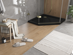 Mexen Flat brodzik pięciokątny slim 100 x 100 cm, czarny, syfon złoty - 41P701010-G