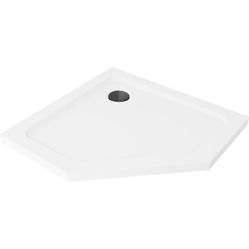 Mexen Flat brodzik pięciokątny slim 80 x 80 cm, biały, syfon czarny - 41P108080-B