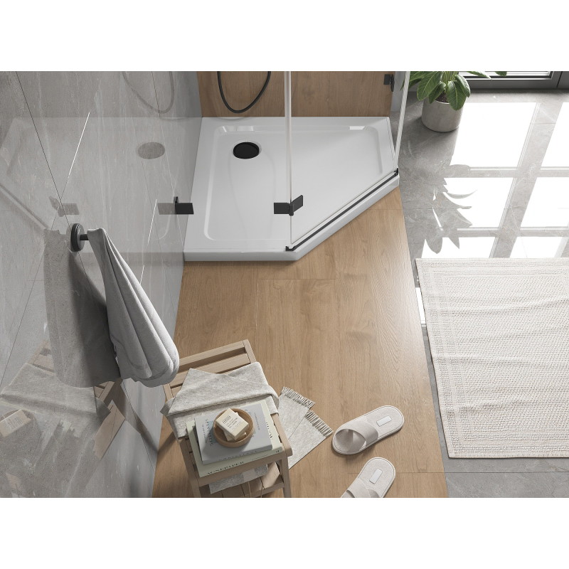 Mexen Flat brodzik pięciokątny slim 80 x 80 cm, biały, syfon czarny - 41P108080-B