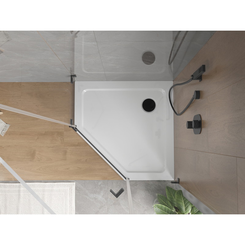 Mexen Flat brodzik pięciokątny slim 80 x 80 cm, biały, syfon czarny - 41P108080-B