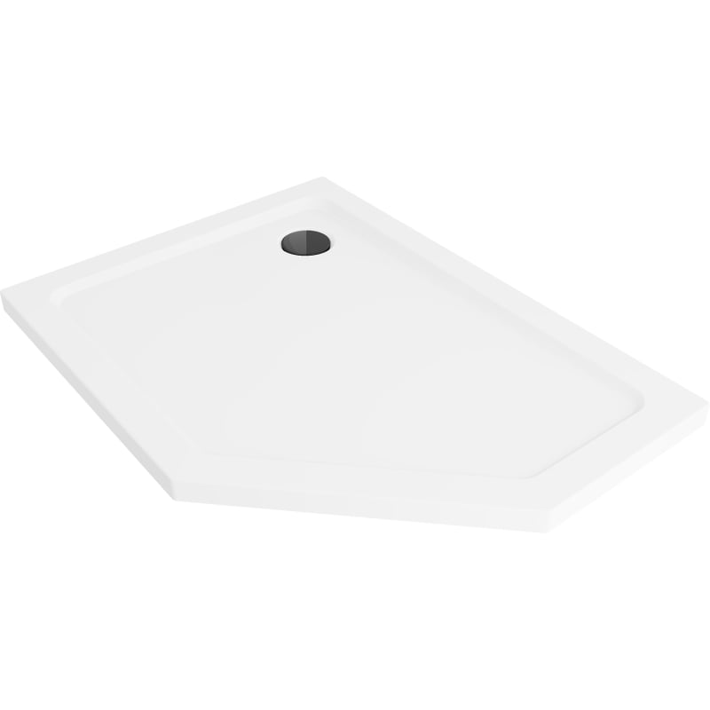 Mexen Flat brodzik pięciokątny slim lewy 90 x 80 cm, biały, syfon czarny - 41P108090L-B