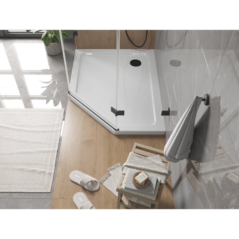 Mexen Flat brodzik pięciokątny slim lewy 90 x 80 cm, biały, syfon czarny - 41P108090L-B