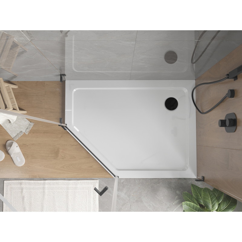 Mexen Flat brodzik pięciokątny slim prawy 90 x 80 cm, biały, syfon czarny - 41P108090R-B