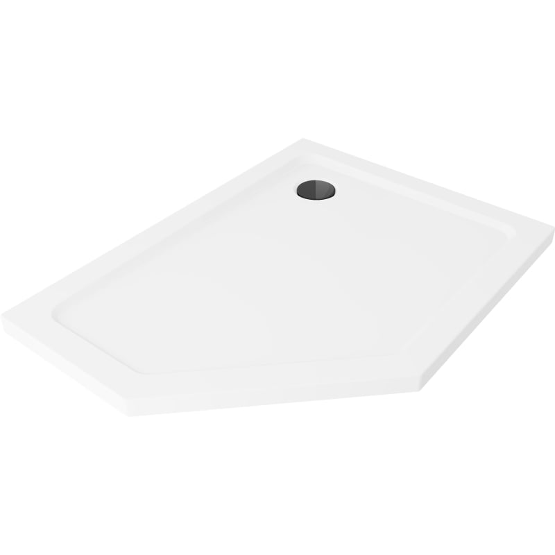 Mexen Flat brodzik pięciokątny slim prawy 100 x 80 cm, biały, syfon czarny - 41P108010R-B