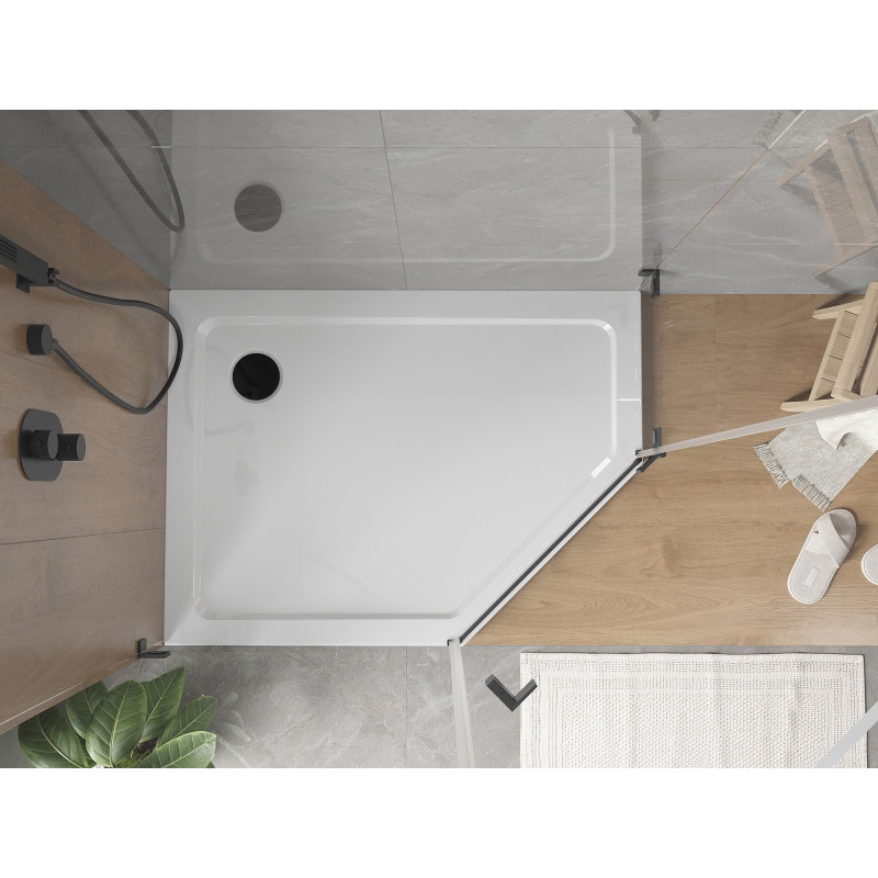 Mexen Flat brodzik pięciokątny slim lewy 100 x 90 cm, biały, syfon czarny - 41P109010L-B