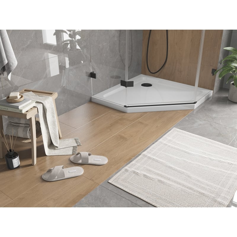 Mexen Flat brodzik pięciokątny slim 100 x 100 cm, biały, syfon czarny - 41P101010-B