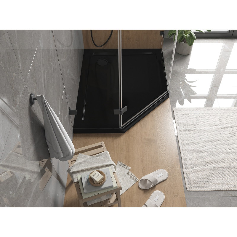 Mexen Flat brodzik pięciokątny slim prawy 90 x 80 cm, czarny, syfon czarny - 41P708090R-B