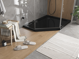 Mexen Flat brodzik pięciokątny slim prawy 90 x 80 cm, czarny, syfon czarny - 41P708090R-B