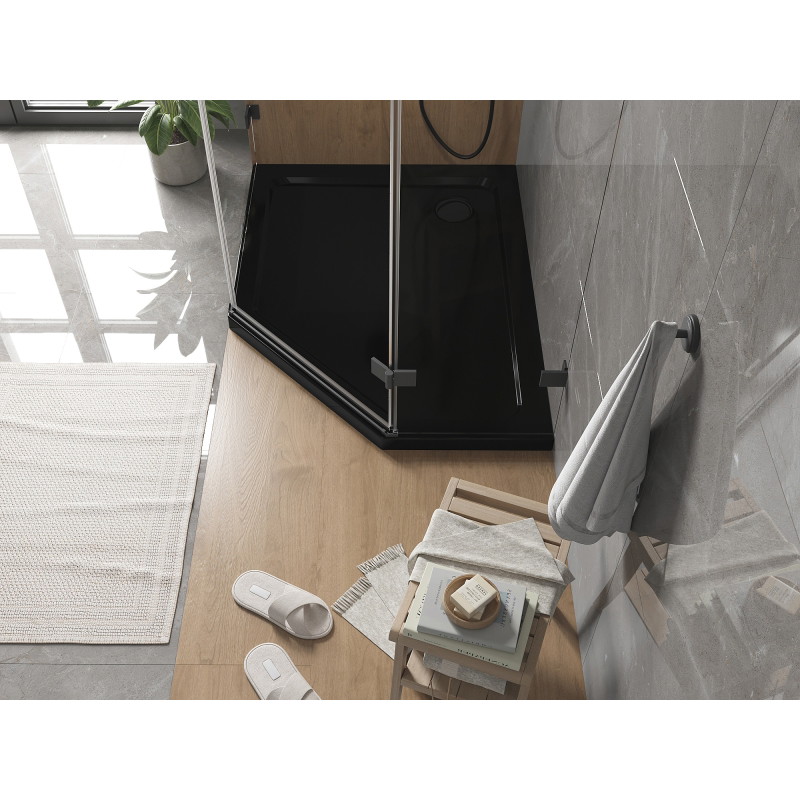 Mexen Flat brodzik pięciokątny slim lewy 100 x 80 cm, czarny, syfon czarny - 41P708010L-B