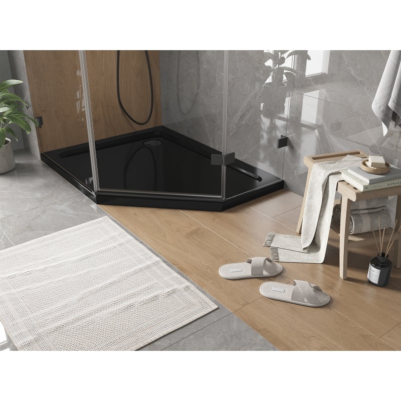 Mexen Flat brodzik pięciokątny slim lewy 100 x 80 cm, czarny, syfon czarny - 41P708010L-B
