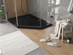 Mexen Flat brodzik pięciokątny slim lewy 100 x 80 cm, czarny, syfon czarny - 41P708010L-B