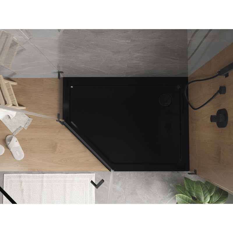 Mexen Flat brodzik pięciokątny slim prawy 100 x 80 cm, czarny, syfon czarny - 41P708010R-B