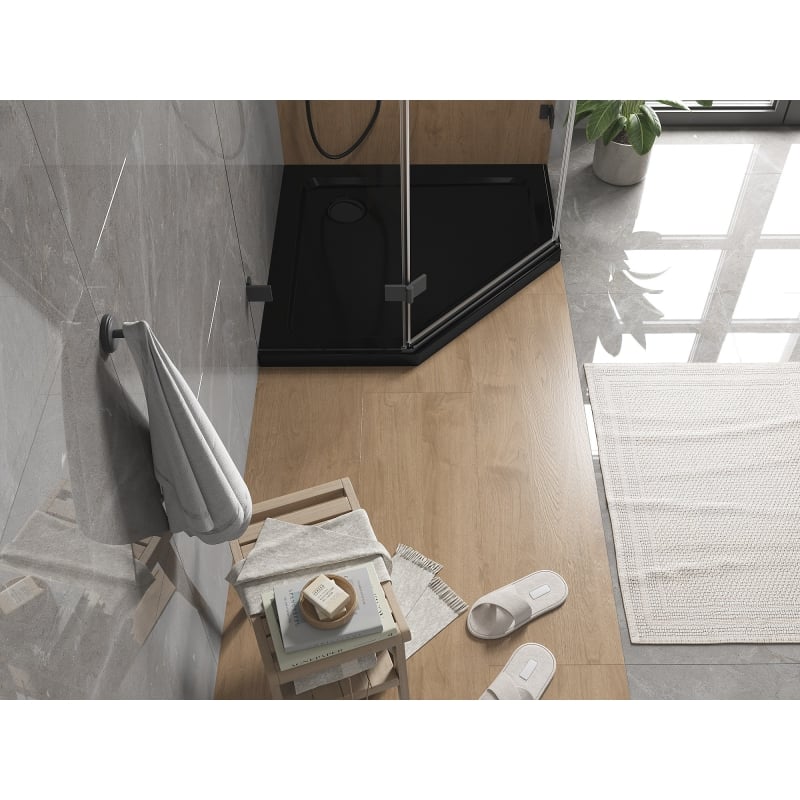 Mexen Flat brodzik pięciokątny slim 90 x 90 cm, czarny, syfon czarny - 41P709090-B
