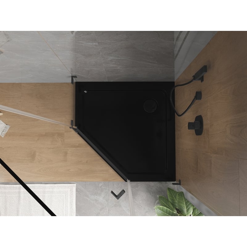 Mexen Flat brodzik pięciokątny slim 90 x 90 cm, czarny, syfon czarny - 41P709090-B