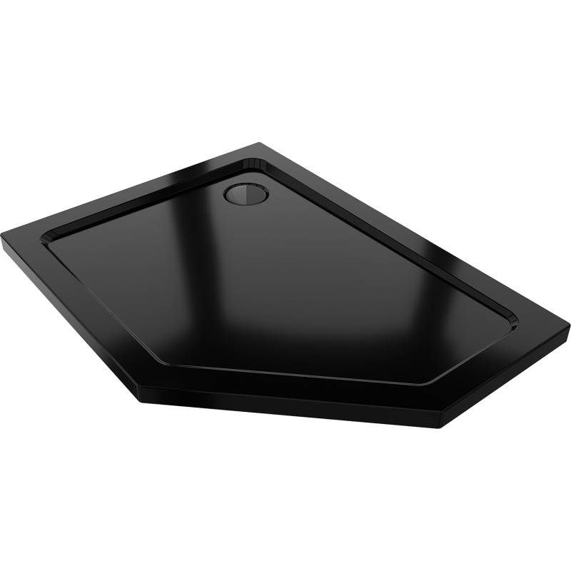 Mexen Flat brodzik pięciokątny slim lewy 100 x 90 cm, czarny, syfon czarny - 41P709010L-B