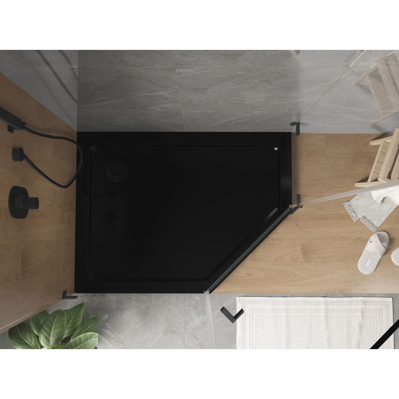 Mexen Flat brodzik pięciokątny slim lewy 100 x 90 cm, czarny, syfon czarny - 41P709010L-B