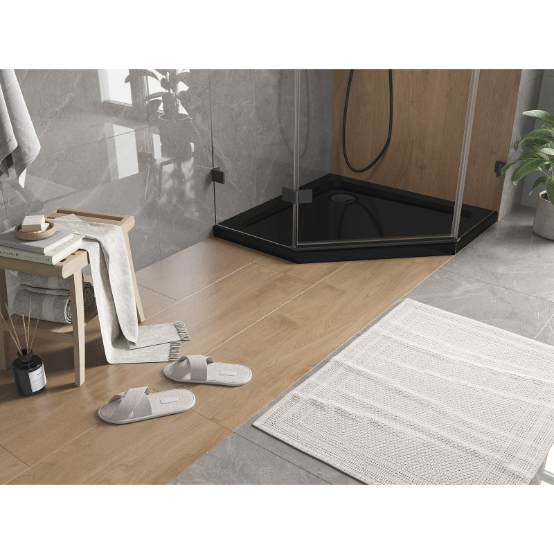 Mexen Flat brodzik pięciokątny slim 100 x 100 cm, czarny, syfon czarny - 41P701010-B