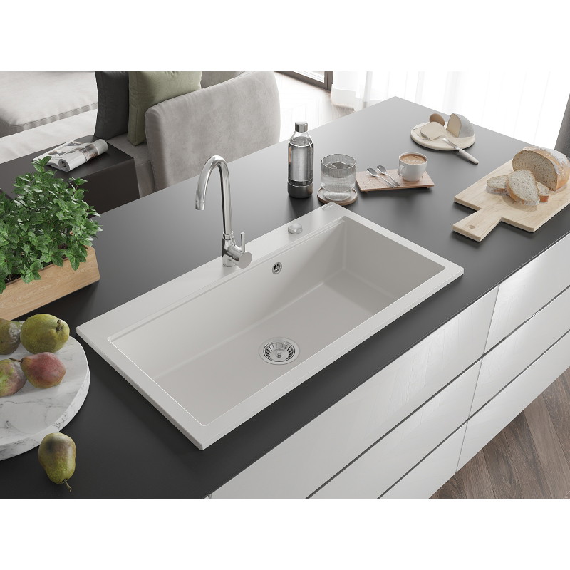 Mexen Slido zlewozmywak granitowy 1-komorowy 900 x 500 mm, biały, syfon chrom - 6528901005-20