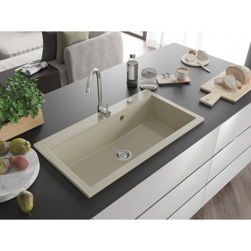 Mexen Slido zlewozmywak granitowy 1-komorowy 900 x 500 mm, beżowy, syfon chrom - 6528901005-69