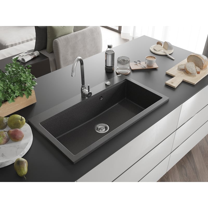 Mexen Slido zlewozmywak granitowy 1-komorowy 900 x 500 mm, czarny nakrapiany, syfon chrom - 6528901005-75