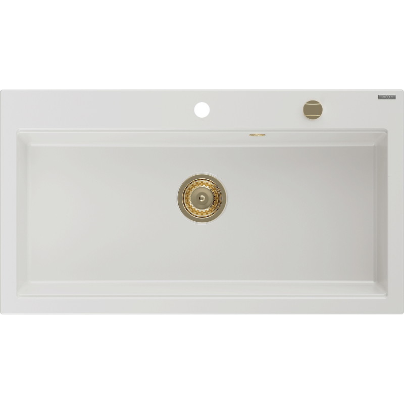 Mexen Slido zlewozmywak granitowy 1-komorowy 900 x 500 mm, biały, syfon złoty - 6528901005-20-G