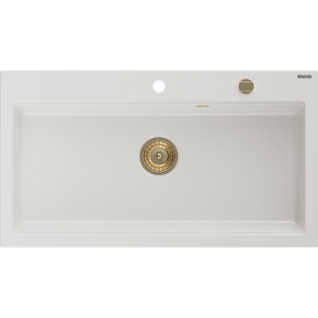 Mexen Slido zlewozmywak granitowy 1-komorowy 900 x 500 mm, biały, syfon złoty - 6528901005-20-G