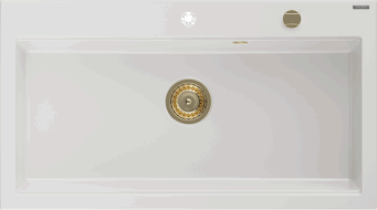 Mexen Slido zlewozmywak granitowy 1-komorowy 900 x 500 mm, biały, syfon złoty - 6528901005-20-G