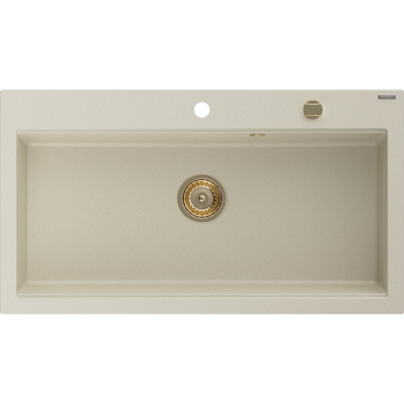 Mexen Slido zlewozmywak granitowy 1-komorowy 900 x 500 mm, beżowy, syfon złoty - 6528901005-69-G
