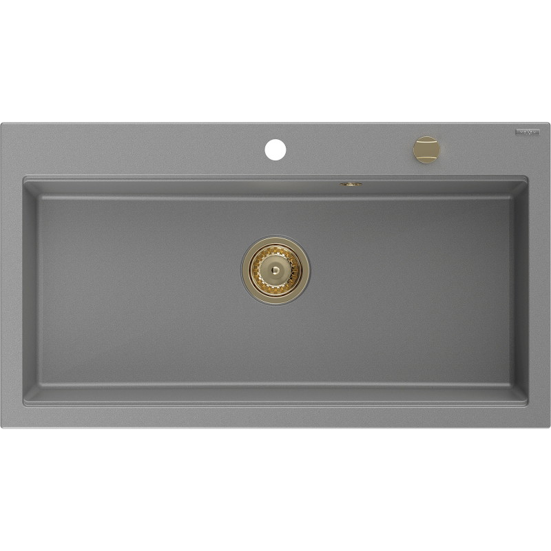 Mexen Slido zlewozmywak granitowy 1-komorowy 900 x 500 mm, szary, syfon złoty - 6528901005-71-G