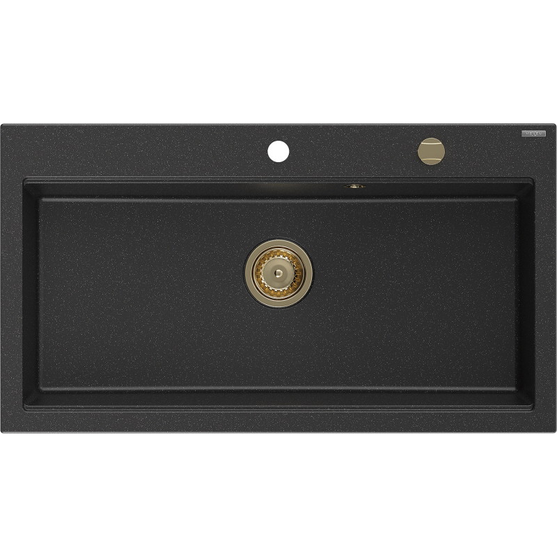 Mexen Slido zlewozmywak granitowy 1-komorowy 900 x 500 mm, czarny/srebrny metalik, syfon złoty - 6528901005-73-G