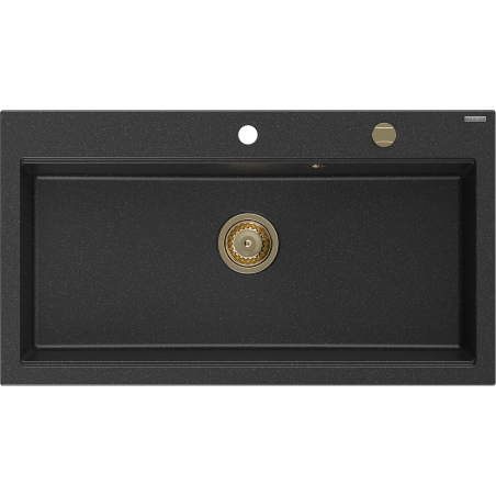 Mexen Slido zlewozmywak granitowy 1-komorowy 900 x 500 mm, czarny/srebrny metalik, syfon złoty - 6528901005-73-G