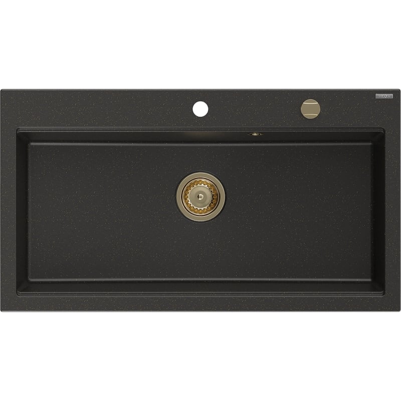 Mexen Slido zlewozmywak granitowy 1-komorowy 900 x 500 mm, czarny/złoty metalik, syfon złoty - 6528901005-75-G