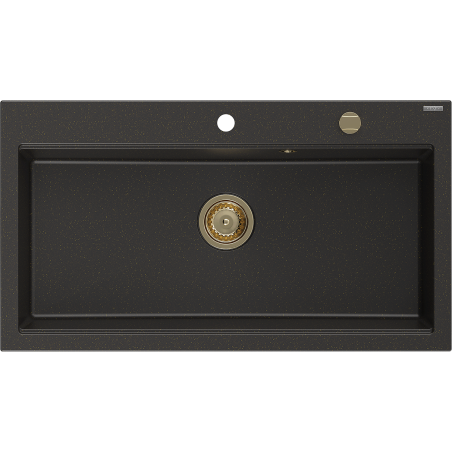 Mexen Slido zlewozmywak granitowy 1-komorowy 900 x 500 mm, czarny/złoty metalik, syfon złoty - 6528901005-75-G