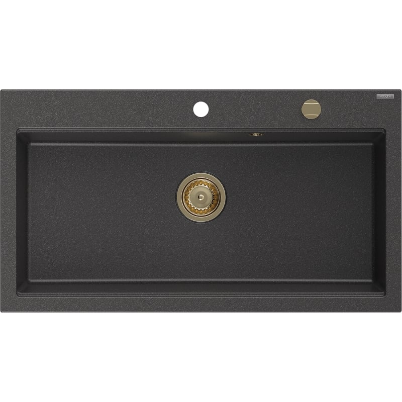 Mexen Slido zlewozmywak granitowy 1-komorowy 900 x 500 mm, czarny nakrapiany, syfon złoty - 6528901005-76-G