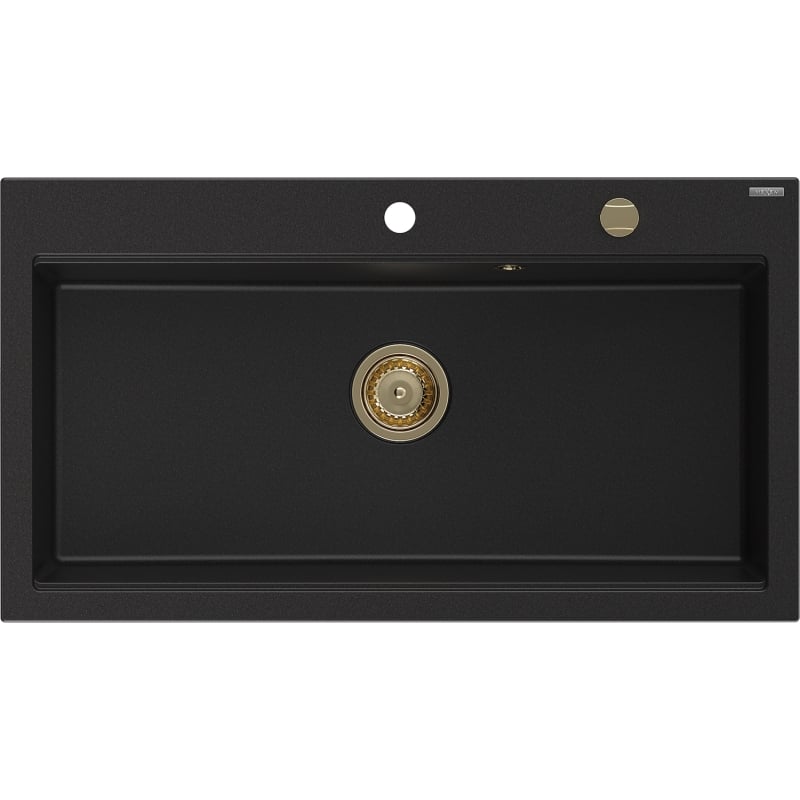Mexen Slido zlewozmywak granitowy 1-komorowy 900 x 500 mm, czarny, syfon złoty - 6528901005-77-G