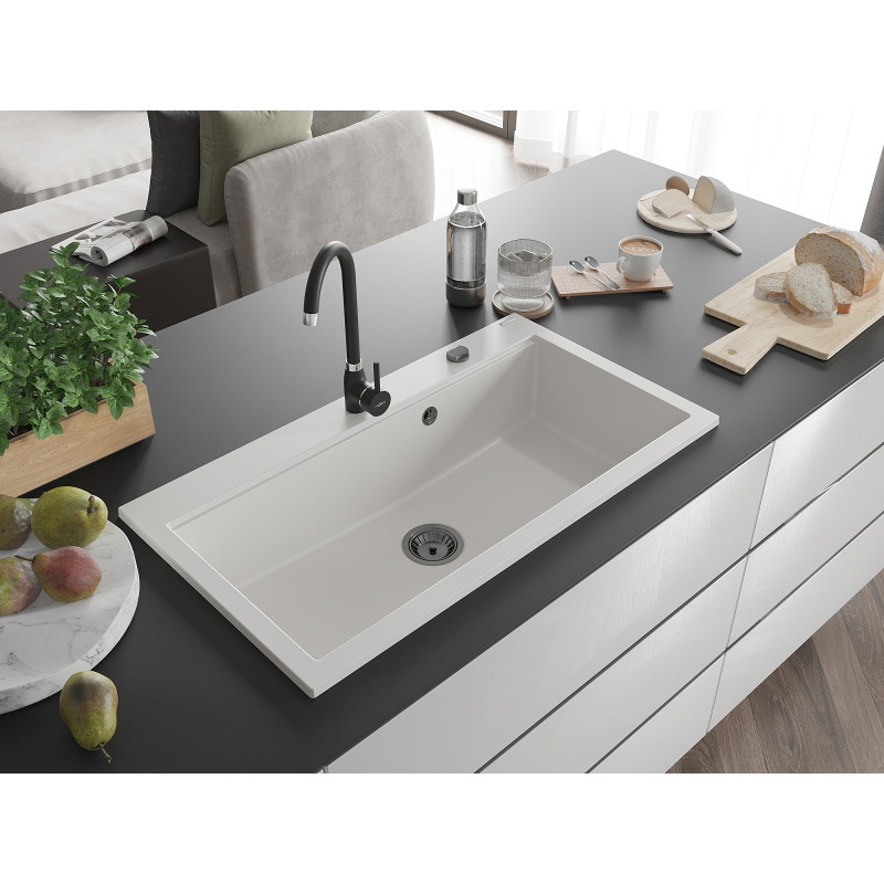 Mexen Slido zlewozmywak granitowy 1-komorowy 900 x 500 mm, biały, syfon czarny - 6528901005-20-B