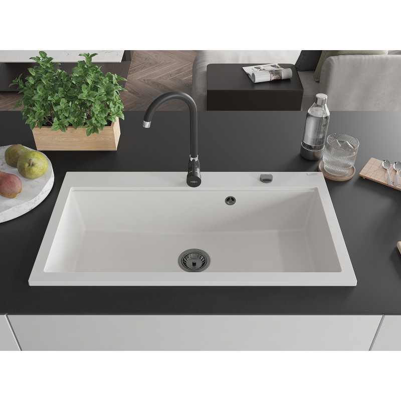 Mexen Slido zlewozmywak granitowy 1-komorowy 900 x 500 mm, biały, syfon czarny - 6528901005-20-B