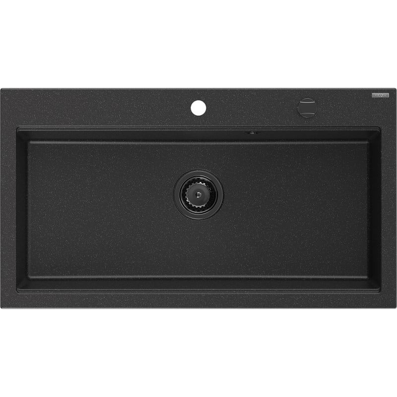 Mexen Slido zlewozmywak granitowy 1-komorowy 900 x 500 mm, czarny/srebrny metalik, syfon czarny - 6528901005-73-B