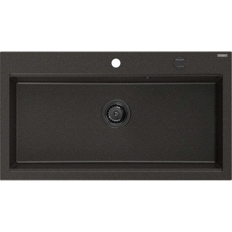 Mexen Slido zlewozmywak granitowy 1-komorowy 900 x 500 mm, czarny/złoty metalik, syfon czarny - 6528901005-75-B