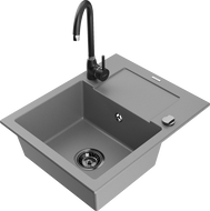 Mexen Enzo zlewozmywak granitowy 1-komorowy z ociekaczem i baterią kuchenną Telma, szary - 6506-71-670200-70-B