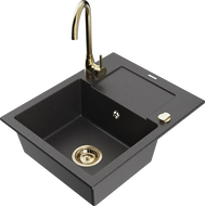 Mexen Enzo zlewozmywak granitowy 1-komorowy z ociekaczem i baterią kuchenną Telma, czarny nakrapiany - 6506-76-670200-50